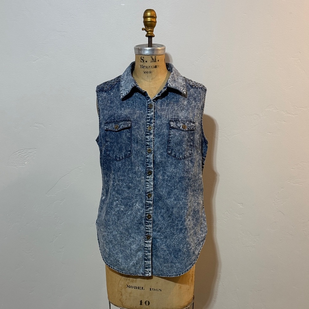 mark. Blue Acid Wash Denim Top